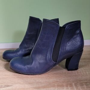 Audley London Navy Leather Ankle Boots 41 Anthropologie Chunky Pull On